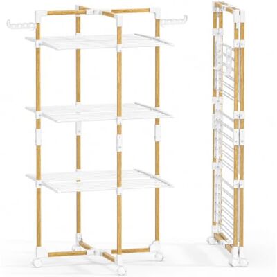 VOUNOT ® Stendibiancheria Verticale a Torre 3 Ripiani 25 m Spazio di Stenditura, Stendino Pieghevole con 4 Ruote e 2 Alette Laterali, Grande Capacità per Uso Interno ed Esterno, Bianco VOUNOT ® Stendibiancheria Verticale a Torre 3 Ripiani 25 m Spazio di Stenditura, Stendino Pieghevole con 4 Ruote e 2 Alette Laterali, Grande Capacità per Uso Interno ed Esterno, Bianco