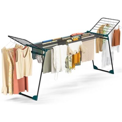 VOUNOT ® Stendibiancheria Allungabile Pieghevole fino a 284 cm, Stendino in Metallo Struttura Rinforzata con Ali Laterali e Portacalze, Grande Capacità per Uso Interno ed Esterno, Nero VOUNOT ® Stendibiancheria Allungabile Pieghevole fino a 284 cm, Stendino in Metallo Struttura Rinforzata con Ali Laterali e Portacalze, Grande Capacità per Uso Interno ed Esterno, Nero