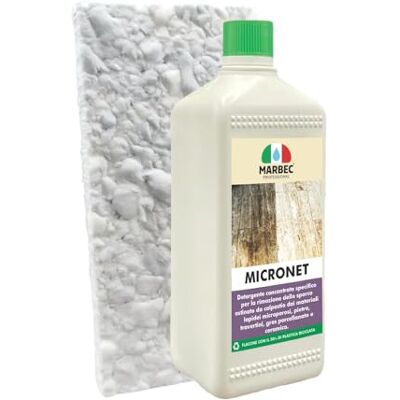 Marbec Micronet® 1LT + Tampone in Melamina detergente concentrato, gres porcellanato, ceramica, pietre lucidate, superfici microporose, pulizia profonda Marbec Micronet® 1LT + Tampone in Melamina detergente concentrato, gres porcellanato, ceramica, pietre lucidate, superfici microporose, pulizia profonda