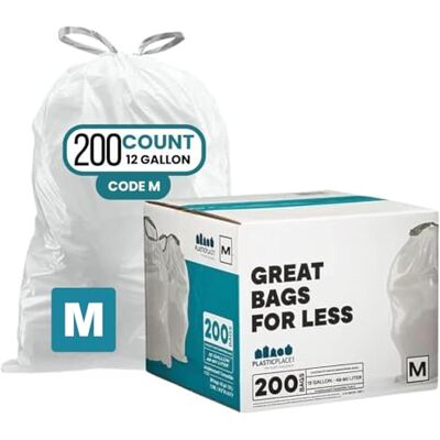 Plasticplace Simplehuman Sacchetti per la spazzatura compatibili con codice M (200 conteggi), 45 litri, 21,5 x 78,1 cm Plasticplace Simplehuman Sacchetti per la spazzatura compatibili con codice M (200 conteggi), 45 litri, 21,5 x 78,1 cm