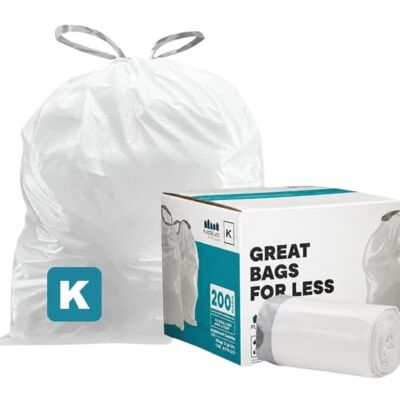 Plasticplace Sacchetti per rifiuti Simplehuman (x) compatibili con codice K (200 conteggio) │ fodere per rifiuti con coulisse bianca, 38 litri, 62 x 71 cm Plasticplace Sacchetti per rifiuti Simplehuman (x) compatibili con codice K (200 conteggio) │ fodere per rifiuti con coulisse bianca, 38 litri, 62 x 71 cm