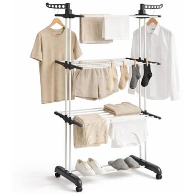 edihome , Stendino Verticale, Stendibiancheria Pieghevole 4 Livelli Con Ali Laterali, 35 Kg Acciaio Inox Con Ruote Salvaspazio Per Interno Ed Esterno (Grigio/Bianco) edihome , Stendino Verticale, Stendibiancheria Pieghevole 4 Livelli Con Ali Laterali, 35 Kg Acciaio Inox Con Ruote Salvaspazio Per Interno Ed Esterno (Grigio/Bianco)