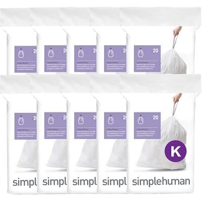 simplehuman Code K 200 sacchetti per la spazzatura con chiusura a cordoncino, 35-45 litri, colore bianco simplehuman Code K 200 sacchetti per la spazzatura con chiusura a cordoncino, 35-45 litri, colore bianco