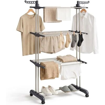 edihome , Stendino Verticale, Stendibiancheria Pieghevole 4 Livelli Con Ali Laterali, 35 Kg Acciaio Inox Con Ruote Salvaspazio Per Interno Ed Esterno (Grigio) edihome , Stendino Verticale, Stendibiancheria Pieghevole 4 Livelli Con Ali Laterali, 35 Kg Acciaio Inox Con Ruote Salvaspazio Per Interno Ed Esterno (Grigio)