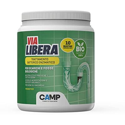 CAMP Via Libera Bio In Bustine Idrosolubili, Trattamento Batterico Enzimatico Per Scarichi E Fosse Biologiche, 10 Bustine 500 g CAMP Via Libera Bio In Bustine Idrosolubili, Trattamento Batterico Enzimatico Per Scarichi E Fosse Biologiche, 10 Bustine 500 g