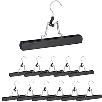 Relaxdays Grucce in Legno con Morsetto, 12 Stampelle, Gancio Girevole a 360° Rivestimento in Feltro, 17x25x2,3 cm, Nero Relaxdays Grucce in Legno con Morsetto, 12 Stampelle, Gancio Girevole a 360° Rivestimento in Feltro, 17x25x2,3 cm, Nero