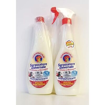 CHANTECLAIR Sgrassatore Universale Profumo di Marsiglia, Confezione con Sgrassatore Completo di Spray 600 ml + Ricarica 600 ml CHANTECLAIR Sgrassatore Universale Profumo di Marsiglia, Confezione con Sgrassatore Completo di Spray 600 ml + Ricarica 600 ml