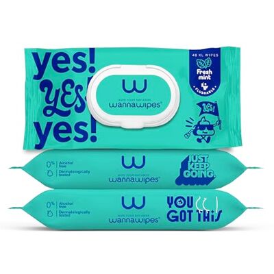 wannawipes Salviette XL Adulti Monouso WC – 144 Pezzi (3 pack) – Menta e Vitamina E – Effetto Rinfrescante e Lenitivo – Extra Spesse – 100% Biodegradabili in Fibre Vegetali – Fresh Mint wannawipes Salviette XL Adulti Monouso WC – 144 Pezzi (3 pack) – Menta e Vitamina E – Effetto Rinfrescante e Lenitivo – Extra Spesse – 100% Biodegradabili in Fibre Vegetali – Fresh Mint