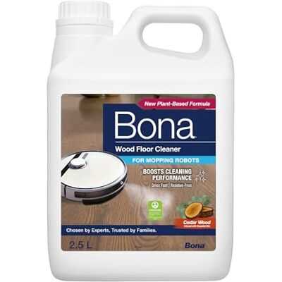 Bona Detergente per pavimenti in legno per robot pulitore da 2,5 l, robot pulitore per robot aspirapolvere e aspirapolvere a umido e secco, aspirapolvere concentrato con profumo di legno di cedro Bona Detergente per pavimenti in legno per robot pulitore da 2,5 l, robot pulitore per robot aspirapolvere e aspirapolvere a umido e secco, aspirapolvere concentrato con profumo di legno di cedro