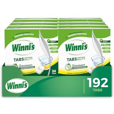 Winni's Pastiglie per Lavastoviglie, 96 Tabs, Detersivo Multiazione Detergente, Sgrassante, Antiodore e Brillantante, Fragranza di Limone, con Materie Prime di Origine Vegetale, Confezione da 4 Winni's Pastiglie per Lavastoviglie, 96 Tabs, Detersivo Multiazione Detergente, Sgrassante, Antiodore e Brillantante, Fragranza di Limone, con Materie Prime di Origine Vegetale, Confezione da 4
