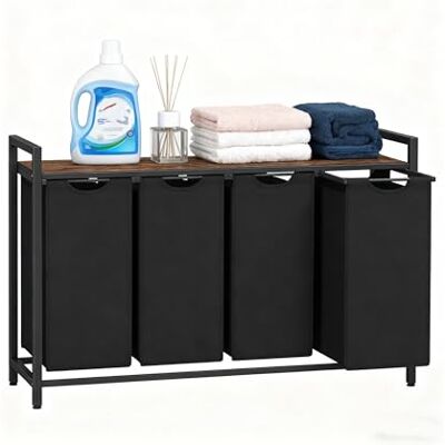 Relaxdays Cestino portabiancheria con 4 Sacchi Rimovibili, ripiano, HLP: 72 x 116 x 33 cm, Nero-Marrone Relaxdays Cestino portabiancheria con 4 Sacchi Rimovibili, ripiano, HLP: 72 x 116 x 33 cm, Nero-Marrone