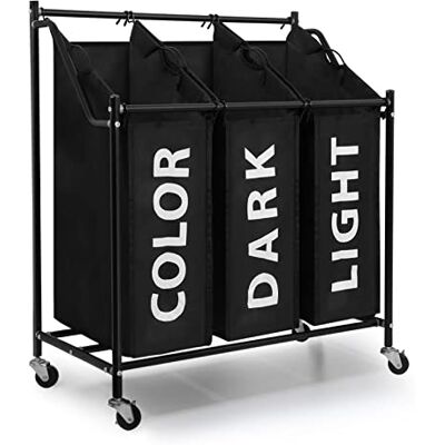 Mondeer Carrello Porta Biancheria con 3 Sacchi Rimovibili, Ceste per Bucato con Rotelle Universali, capacità Totale di 135 Litri,3x45L & 4x45L (Nero 01) Mondeer Carrello Porta Biancheria con 3 Sacchi Rimovibili, Ceste per Bucato con Rotelle Universali, capacità Totale di 135 Litri,3x45L & 4x45L (Nero 01)