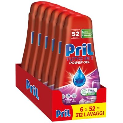 Pril Gel All In One Limone e Lime, Detersivo Lavastoviglie Liquido Multi-Azione Sporco Difficile, 6 Confezioni da 52 Lavaggi, 312 Lavaggi Pril Gel All In One Limone e Lime, Detersivo Lavastoviglie Liquido Multi-Azione Sporco Difficile, 6 Confezioni da 52 Lavaggi, 312 Lavaggi
