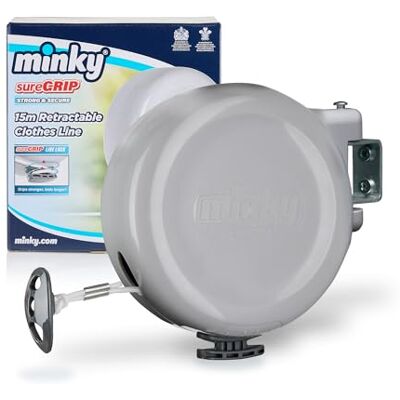 Corda retrattile Minky Homecare con 15m di rivestimento in PVC - Grigio Corda retrattile Minky Homecare con 15m di rivestimento in PVC - Grigio