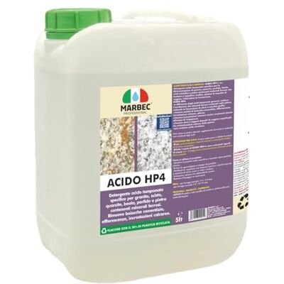 Marbec ACIDO HP4 5LT Detergente acido tamponato specifico per la pulizia disincrostante di pavimenti in porfido, granito e pietre contenenti materiali ferrosi. Marbec ACIDO HP4 5LT Detergente acido tamponato specifico per la pulizia disincrostante di pavimenti in porfido, granito e pietre contenenti materiali ferrosi.