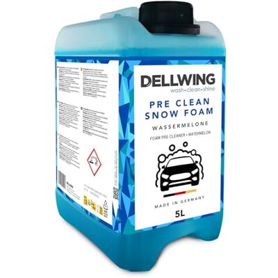 DELLWING Pre Clean Snow Foam concentrato 5 l, shampoo prelavaggio auto pH neutro, detergente schiumogeno per lavaggio auto e cura esterna, odore di anguria, Made in Germany DELLWING Pre Clean Snow Foam concentrato 5 l, shampoo prelavaggio auto pH neutro, detergente schiumogeno per lavaggio auto e cura esterna, odore di anguria, Made in Germany