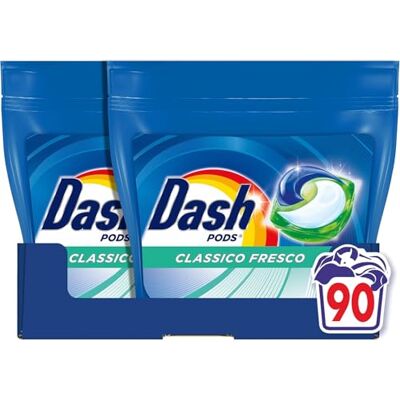 Dash Pods Detersivo Lavatrice In Capsule, 90 Lavaggi (45x2), Classico Fresco, Rimuove Le Macchie, Efficace A Freddo Anche E In Cicli Brevi Dash Pods Detersivo Lavatrice In Capsule, 90 Lavaggi (45x2), Classico Fresco, Rimuove Le Macchie, Efficace A Freddo Anche E In Cicli Brevi