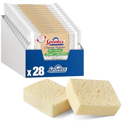 Spontex 28 spugne (14 confezioni da 2) vegetali senza coloranti Confezione con 85% di plastqiue riciclato Assorbe 20 x Peso secco 100% vegetale senza coloranti e Made in France Spontex 28 spugne (14 confezioni da 2) vegetali senza coloranti Confezione con 85% di plastqiue riciclato Assorbe 20 x Peso secco 100% vegetale senza coloranti e Made in France