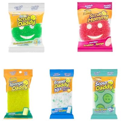 Scrub Daddy Essentials Set Completo con Scrub Mommy, Scour Daddy, Sponge Daddy e Eraser Daddy, Spugne Sorridenti per Pulizia e Lavaggio Piatti, Multipack Spugne da Cucina Antigraffio, Confezione da 5 Scrub Daddy Essentials Set Completo con Scrub Mommy, Scour Daddy, Sponge Daddy e Eraser Daddy, Spugne Sorridenti per Pulizia e Lavaggio Piatti, Multipack Spugne da Cucina Antigraffio, Confezione da 5