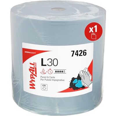 Wypall L30 Panno Carta 7426, Panno Pulizia Industriale, Extra Largo, 1x670 Panno carta monouso, blu, extra largo, monouso, 1 maxi rotolo x 670 strappi Wypall L30 Panno Carta 7426, Panno Pulizia Industriale, Extra Largo, 1x670 Panno carta monouso, blu, extra largo, monouso, 1 maxi rotolo x 670 strappi