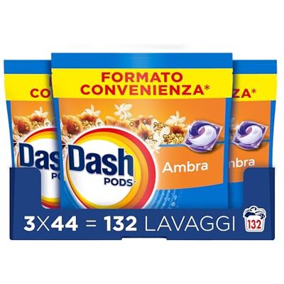 Dash Pods Detersivo Lavatrice In Capsule, 132 Lavaggi (3x44), Ambra, Rimuove le Macchie, Igienizza, Dona Freschezza, Brillantezza Per I Capi Dash Pods Detersivo Lavatrice In Capsule, 132 Lavaggi (3x44), Ambra, Rimuove le Macchie, Igienizza, Dona Freschezza, Brillantezza Per I Capi