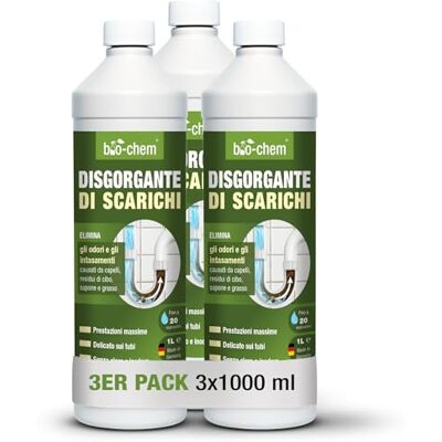 bio-chem Disgorgante professionale per scarichi liquido 3L Disgorgante contro capelli e residui, efficace anche con acqua stagnante, formula concentrata fino a 20 utilizzi bio-chem Disgorgante professionale per scarichi liquido 3L Disgorgante contro capelli e residui, efficace anche con acqua stagnante, formula concentrata fino a 20 utilizzi