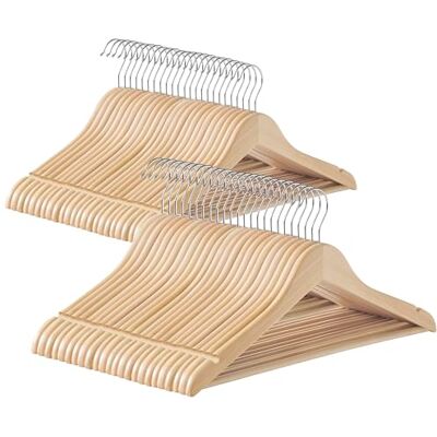 SONGMICS Grucce in Legno, 48 Pezzi, Grucce Appendiabiti, con Scanalature sulle Spalle, Barra per Pantaloni, Gancio Girevole a 360°, per Giacche Camicie Cappotti, Beige Naturale SONGMICS Grucce in Legno, 48 Pezzi, Grucce Appendiabiti, con Scanalature sulle Spalle, Barra per Pantaloni, Gancio Girevole a 360°, per Giacche Camicie Cappotti, Beige Naturale
