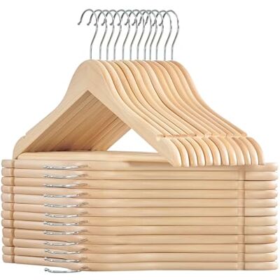 SONGMICS Grucce in Legno, 24 Pezzi, Grucce Appendiabiti, con Scanalature sulle Spalle, Barra per Pantaloni, Gancio Girevole a 360°, per Giacche Camicie Cappotti, Beige Naturale SONGMICS Grucce in Legno, 24 Pezzi, Grucce Appendiabiti, con Scanalature sulle Spalle, Barra per Pantaloni, Gancio Girevole a 360°, per Giacche Camicie Cappotti, Beige Naturale