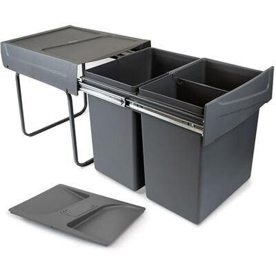 Emuca Contenitore per la raccolta differenziata Recycle da montare sul fondo e da estrarre manualmente in cucina 2x20lt, Grigio antracite, Tecnoplastica Emuca Contenitore per la raccolta differenziata Recycle da montare sul fondo e da estrarre manualmente in cucina 2x20lt, Grigio antracite, Tecnoplastica
