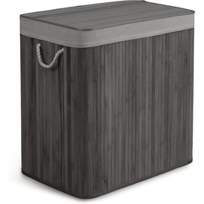 Massido Cesto portabiancheria a 3 scomparti, 150 l, con coperchio e sacco per la biancheria, in bambù, colore grigio, 61 x 62 x 42 cm Massido Cesto portabiancheria a 3 scomparti, 150 l, con coperchio e sacco per la biancheria, in bambù, colore grigio, 61 x 62 x 42 cm