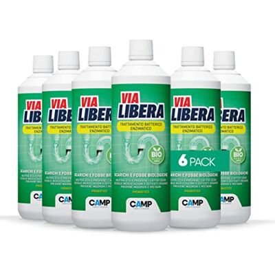 CAMP Via Libera Bio Liquido, Trattamento Batterico Enzimatico Per Scarichi E Fosse Biologiche 6x 1l CAMP Via Libera Bio Liquido, Trattamento Batterico Enzimatico Per Scarichi E Fosse Biologiche 6x 1l
