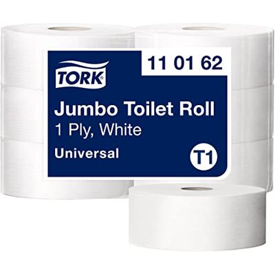 Tork Rotoli di Carta igienica Jumbo Advanced a lunga durata, compatibile con sistema T1, 1 velo, 1 x 6 rotoli (6 x 500 m), 2500 strappi x rotolo, bianco Tork Rotoli di Carta igienica Jumbo Advanced a lunga durata, compatibile con sistema T1, 1 velo, 1 x 6 rotoli (6 x 500 m), 2500 strappi x rotolo, bianco