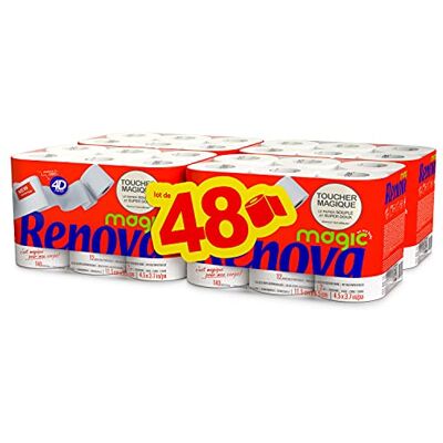 Renova Magic Carta igienica a 2 veli, colore bianco, tocco magico, 48 rotoli Renova Magic Carta igienica a 2 veli, colore bianco, tocco magico, 48 rotoli