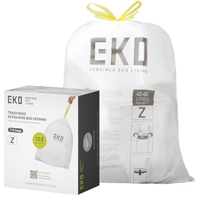 EKO Sacchetti per la spazzatura con coulisse, extra resistenti, inodori, resistenti alle perdite, facili da erogare, per cucina e uso domestico, codice Z, colore bianco EKO Sacchetti per la spazzatura con coulisse, extra resistenti, inodori, resistenti alle perdite, facili da erogare, per cucina e uso domestico, codice Z, colore bianco