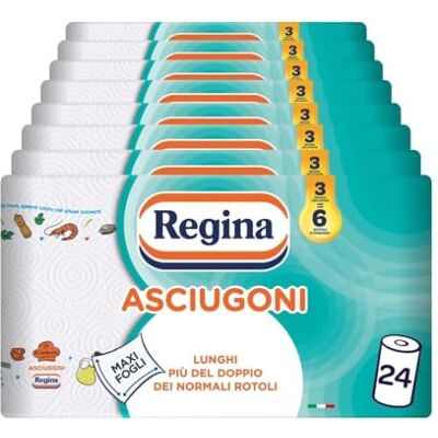 Regina Asciugoni, 24 Rotoli di Carta Cucina a 2 Veli Regina Asciugoni, 24 Rotoli di Carta Cucina a 2 Veli
