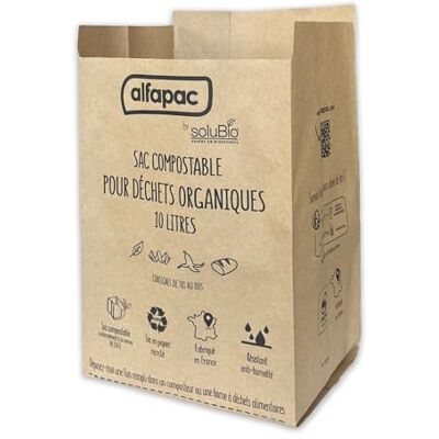 Alfapac by Solubio 50 sacchetti compostabili da 10 l, in carta riciclata al 100% per rifiuti organici Made in France Alfapac by Solubio 50 sacchetti compostabili da 10 l, in carta riciclata al 100% per rifiuti organici Made in France