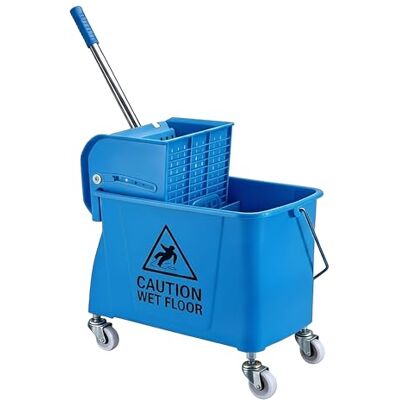 Relaxdays Carrello per la pulizia, sistema a 2 scomparti, blu Con pressa e porta-mop, HxLxP 66x44x28 cm, PP Relaxdays Carrello per la pulizia, sistema a 2 scomparti, blu Con pressa e porta-mop, HxLxP 66x44x28 cm, PP