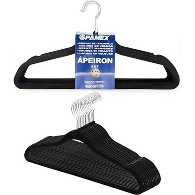 Pamex Grucce in velluto antiscivolo appendiabiti morbidi e sottili resistono pantaloni camicia gonna tuta salvaspazio gancio girevole a 360° set 12 pezzi colore nero Pamex Grucce in velluto antiscivolo appendiabiti morbidi e sottili resistono pantaloni camicia gonna tuta salvaspazio gancio girevole a 360° set 12 pezzi colore nero