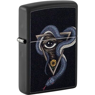 Zippo Accendino antivento serpente e occhio, stampa colorata, ricaricabile, design antivento, confezione regalo, prodotto negli Stati Uniti, colore nero opaco Zippo Accendino antivento serpente e occhio, stampa colorata, ricaricabile, design antivento, confezione regalo, prodotto negli Stati Uniti, colore nero opaco