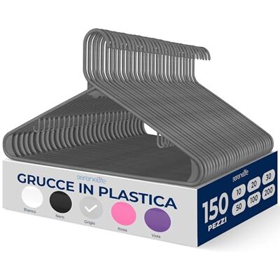 SereneLife Set 150 Grucce Appendiabiti in Plastica, Stampelle Armadio Antiscivolo, Salvaspazio e Resistenti, Appendiabiti Robusti per Vestiti, Camicie, Maglioni, Felpe, Ultra Sottili e Leggere SereneLife Set 150 Grucce Appendiabiti in Plastica, Stampelle Armadio Antiscivolo, Salvaspazio e Resistenti, Appendiabiti Robusti per Vestiti, Camicie, Maglioni, Felpe, Ultra Sottili e Leggere