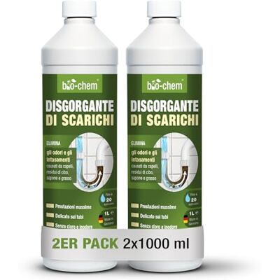 bio-chem Disgorgante professionale per scarichi liquido 2L Disgorgante contro capelli e residui, efficace anche con acqua stagnante, formula concentrata fino a 20 utilizzi bio-chem Disgorgante professionale per scarichi liquido 2L Disgorgante contro capelli e residui, efficace anche con acqua stagnante, formula concentrata fino a 20 utilizzi