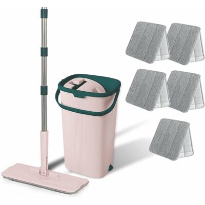 York Kit Lavapavimenti Piatto con Secchio Strizzatore "Handy" + 5 Panni in Microfibra – Set Completo Pulizia "Mani Pulite" – Secchio Compatto a 2 Scomparti (Lavaggio e Asciugatura) – Verde/Rosa York Kit Lavapavimenti Piatto con Secchio Strizzatore "Handy" + 5 Panni in Microfibra – Set Completo Pulizia "Mani Pulite" – Secchio Compatto a 2 Scomparti (Lavaggio e Asciugatura) – Verde/Rosa