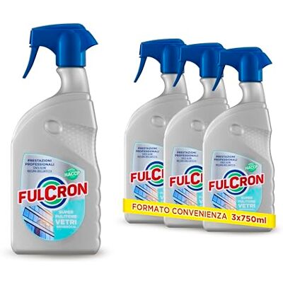 FULCRON Super Pulitore Vetri, Detergente Vetri, Specchi, Cristalli, Superfici Pulite e Brillanti, Rimuove Polvere e Macchie, Idoneo ai Piani HACCP, 3 x 750 ml FULCRON Super Pulitore Vetri, Detergente Vetri, Specchi, Cristalli, Superfici Pulite e Brillanti, Rimuove Polvere e Macchie, Idoneo ai Piani HACCP, 3 x 750 ml
