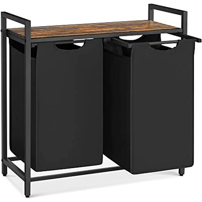 VASAGLE Cesto Portabiancheria, Porta Biancheria, 2 Sacchi in Tessuto Rimovibili, Piano d’Appoggio, Metallo, 2 x 46 L, 73 x 33 x 72 cm, Nero Inchiostro e Marrone Vintage VASAGLE Cesto Portabiancheria, Porta Biancheria, 2 Sacchi in Tessuto Rimovibili, Piano d’Appoggio, Metallo, 2 x 46 L, 73 x 33 x 72 cm, Nero Inchiostro e Marrone Vintage
