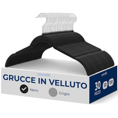 SereneLife Grucce Appendiabiti 30 Pezzi, Stampelle Armadio in Velluto Antiscivolo per Abiti, Maglioni e Vestiti da Bambini, Appendiabiti Neri Salvaspazio SereneLife Grucce Appendiabiti 30 Pezzi, Stampelle Armadio in Velluto Antiscivolo per Abiti, Maglioni e Vestiti da Bambini, Appendiabiti Neri Salvaspazio