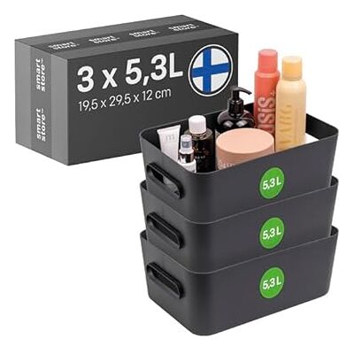 SmartStore Contenitore in plastica medio con manici 3× 5,3 L Cestino organizer per bagno, lavanderia, cucina, ufficio Contenitore blu con garanzia di 10 anni L29,5×P19,5×A12cm SmartStore Contenitore in plastica medio con manici 3× 5,3 L Cestino organizer per bagno, lavanderia, cucina, ufficio Contenitore blu con garanzia di 10 anni L29,5×P19,5×A12cm