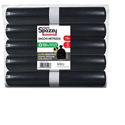 Domopak Spazzy Professional Sacco Ultra Resistente, 110 lt, Nero, 5 Confezioni da 15 pezzi Domopak Spazzy Professional Sacco Ultra Resistente, 110 lt, Nero, 5 Confezioni da 15 pezzi