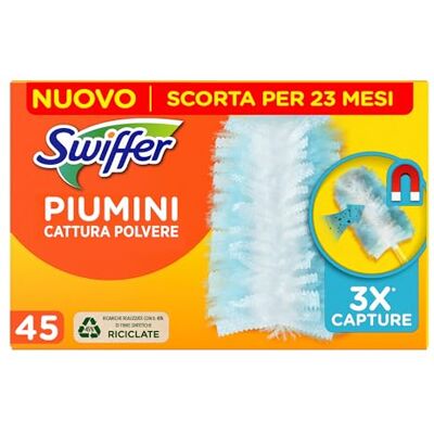 Swiffer Duster Piumini Catturapolvere, 45 Piumini, Cattura e Intrappola Polvere e Sporco, Raggiunge I Punti più Difficili della Casa, Maxi Formato, Scorta per 23 Mesi Swiffer Duster Piumini Catturapolvere, 45 Piumini, Cattura e Intrappola Polvere e Sporco, Raggiunge I Punti più Difficili della Casa, Maxi Formato, Scorta per 23 Mesi