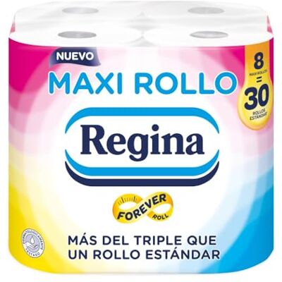 Regina Maxi Rotolo – 8 rotoli di carta igienica, 500 fogli a 2 strati per rotolo, più di triplo di un rotolo standard, confezione in plastica riciclata al 60%, carta 100% certificata FSC® Regina Maxi Rotolo – 8 rotoli di carta igienica, 500 fogli a 2 strati per rotolo, più di triplo di un rotolo standard, confezione in plastica riciclata al 60%, carta 100% certificata FSC®