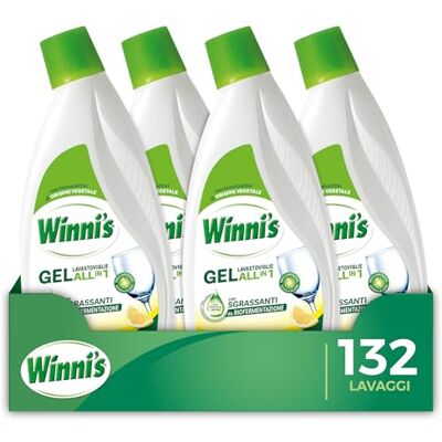 Winni's Detersivo Gel Lavastoviglie Ipoallergenico, 132 Lavaggi, Azione Detergente, Sgrassante e Brillantante, Fragranza di Limone, con Materie Prime di Origine Vegetale, 561 ml x 4 Confezioni Winni's Detersivo Gel Lavastoviglie Ipoallergenico, 132 Lavaggi, Azione Detergente, Sgrassante e Brillantante, Fragranza di Limone, con Materie Prime di Origine Vegetale, 561 ml x 4 Confezioni